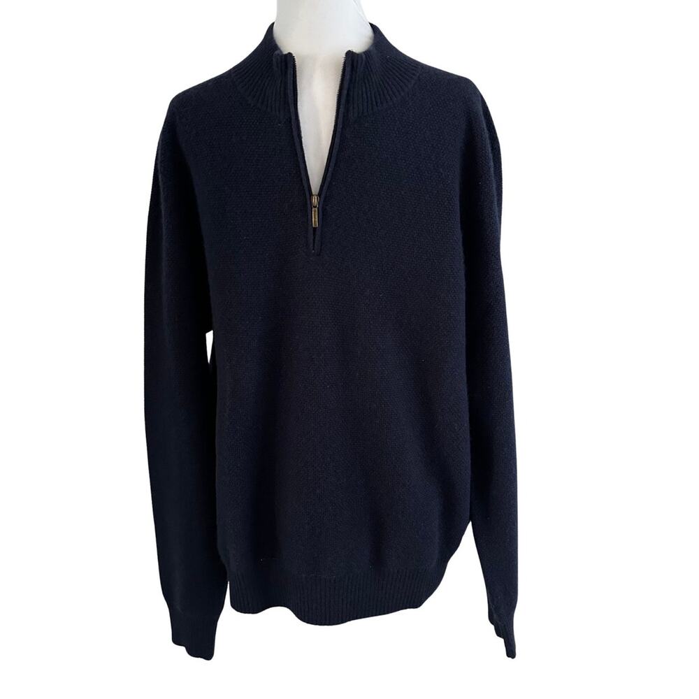 Brooks Brothers 346 100% Cashmere Zip Front Navy Pullover I XL
